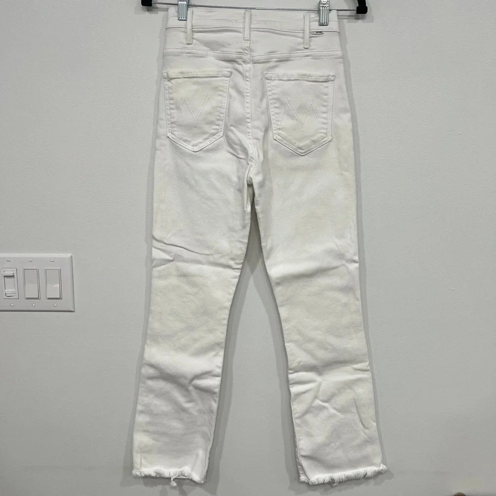 Mother Denim White Jeans 26 High Rise Raw Hem Cotton Blend Hustler Ankle Fray - Picture 2 of 6